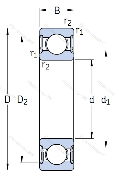 Однорядный шариковый подшипник 61906 2RS 1