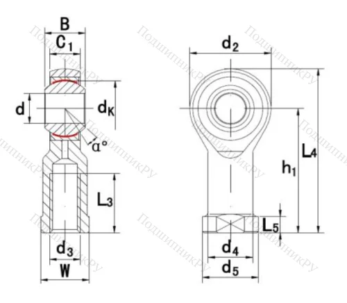 Шарнирная головка с внутренней левой резьбой GIKL 16 PW в Смоленске