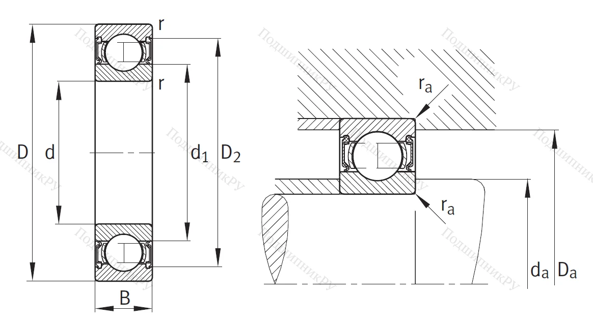 Однорядный шариковый подшипник 63008 2RSR