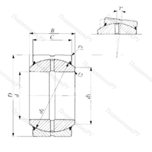 Подшипник скольжения сферический SBB 16-2RS