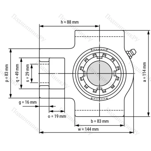 Подшипниковый узел UKT 208+H 2308 - Вал: 35 мм от производителя  LPZ